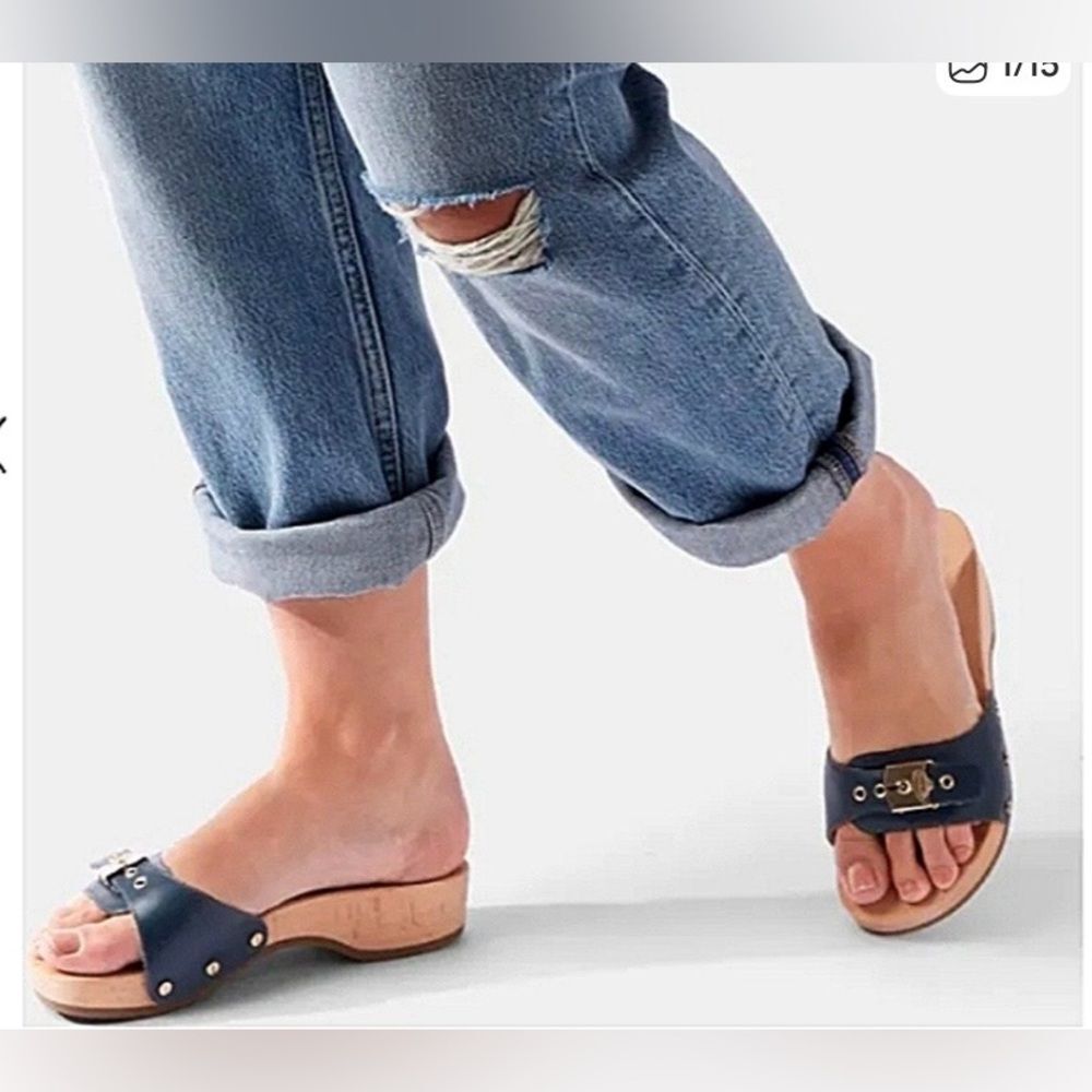 Dr Scholl’s Original Classic Wooden Slide Sandle Navy Size 7
